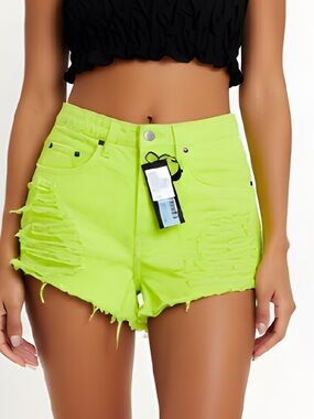CARMAR shorts.‎ Titania yellow green short shorts Distressed raw hem size 24
